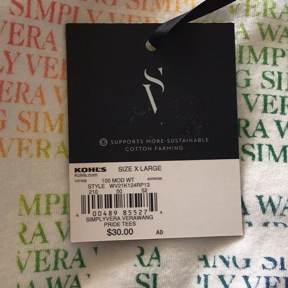 SimplyVera Vera Wang Pride Tee White Multicolored Short Sleeves Cotton Size XL - Picture 6 of 6
